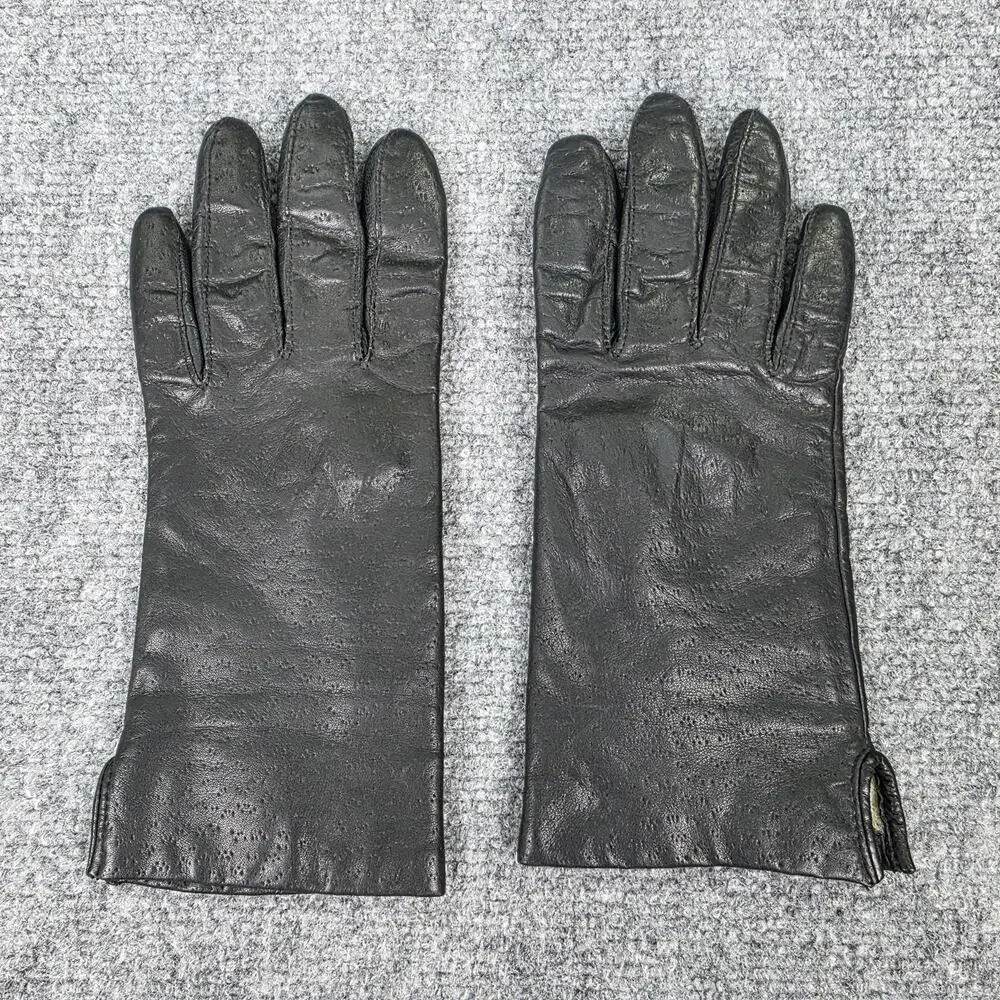 Fownes Gloves Womens 8 Black Leather Lined Insulated Winter Dress Wrist Classic